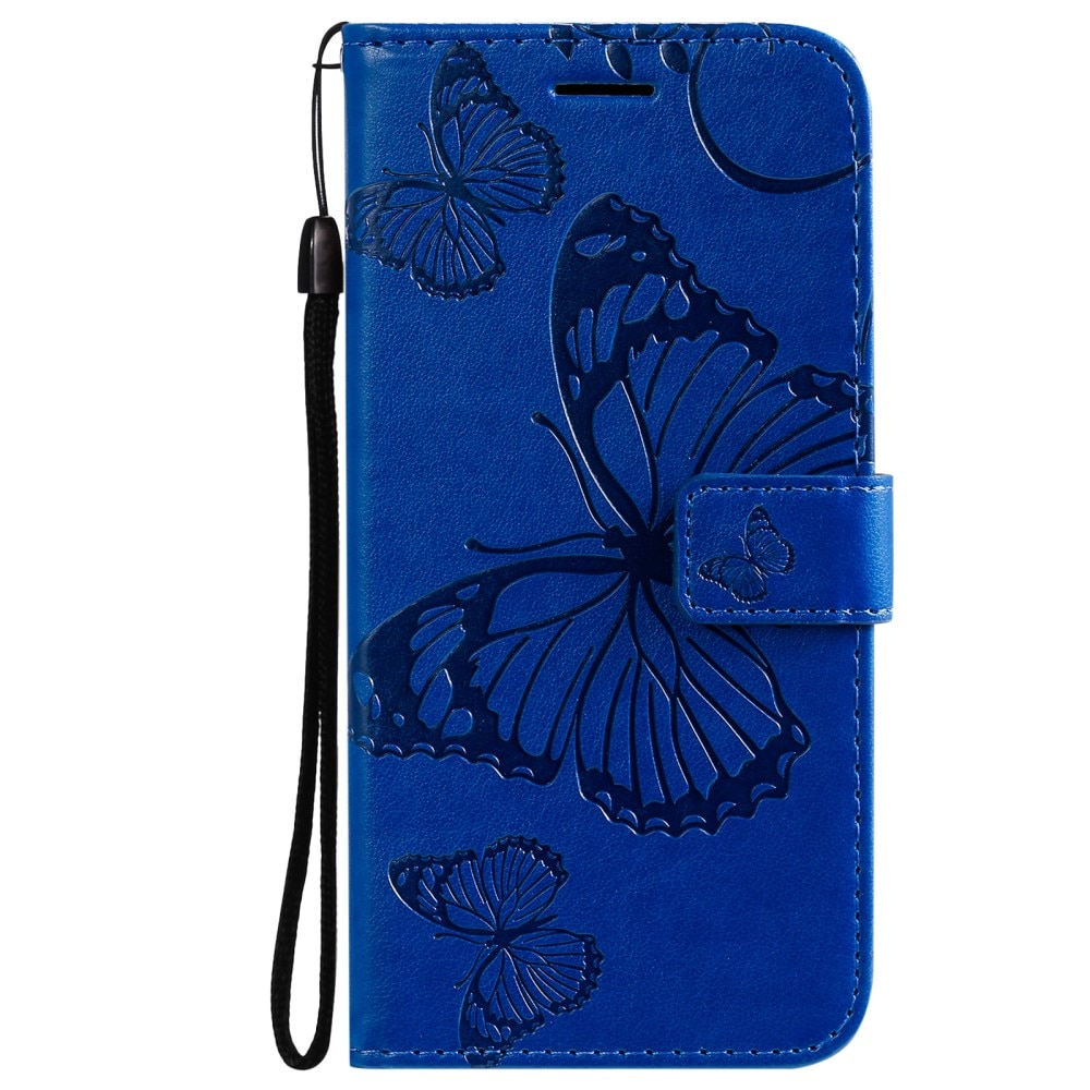 Étui en cuir à papillons pour iPhone 13 Mini, bleu