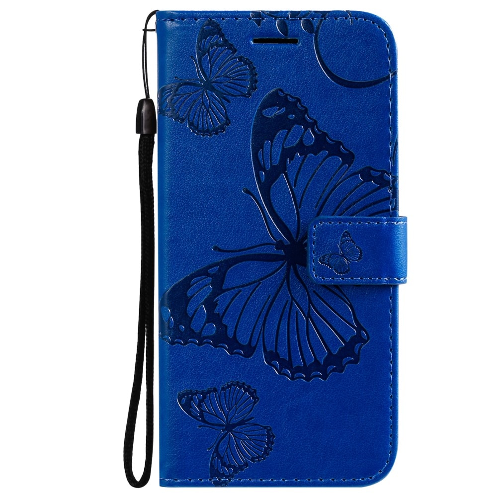 Étui en cuir à papillons pour iPhone 13 Mini, Bleu