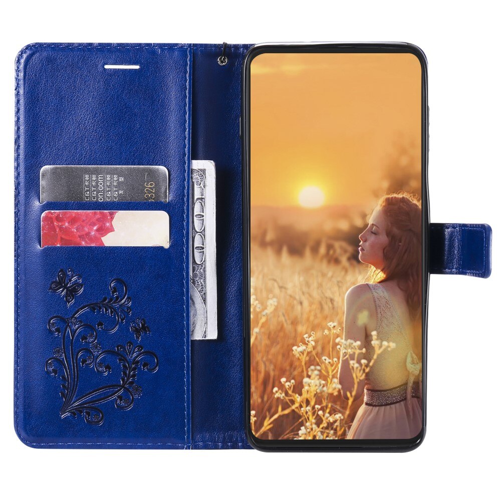 Étui en cuir à papillons pour iPhone 13 Mini, Bleu
