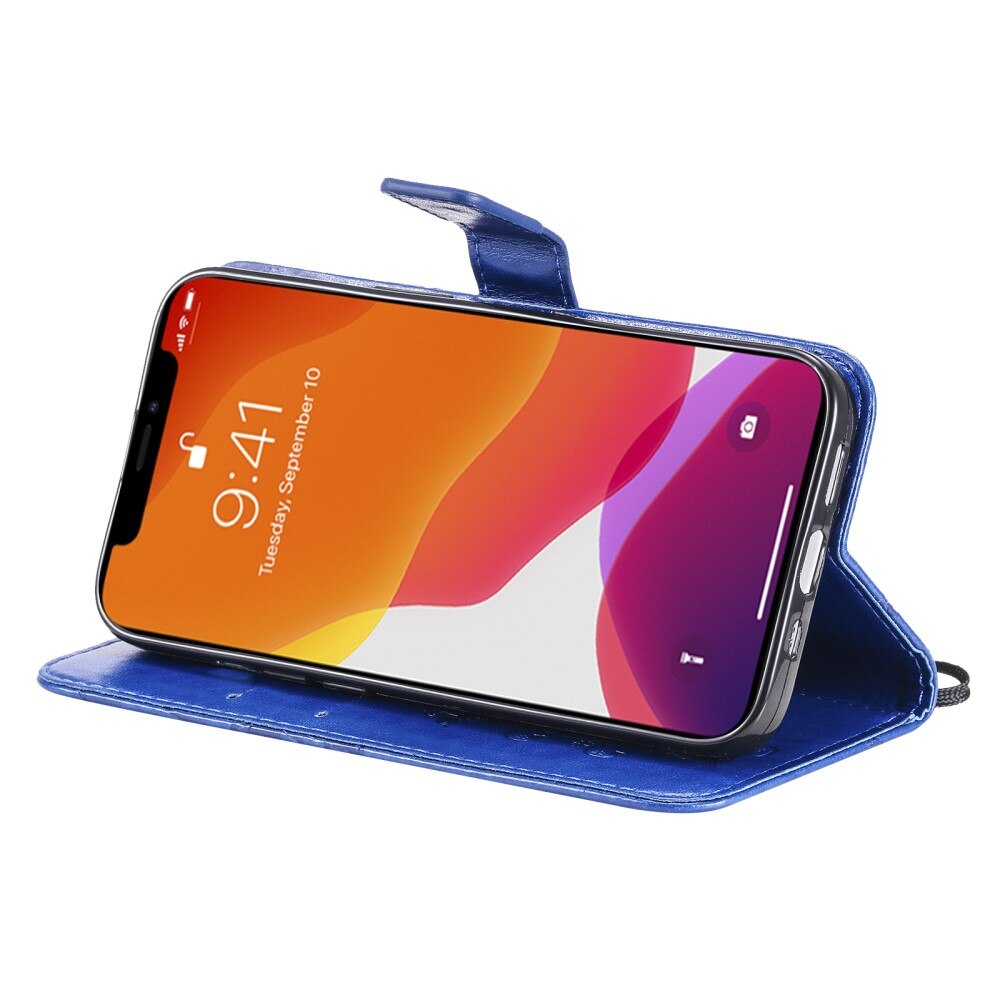 Étui en cuir à papillons pour iPhone 13 Mini, Bleu