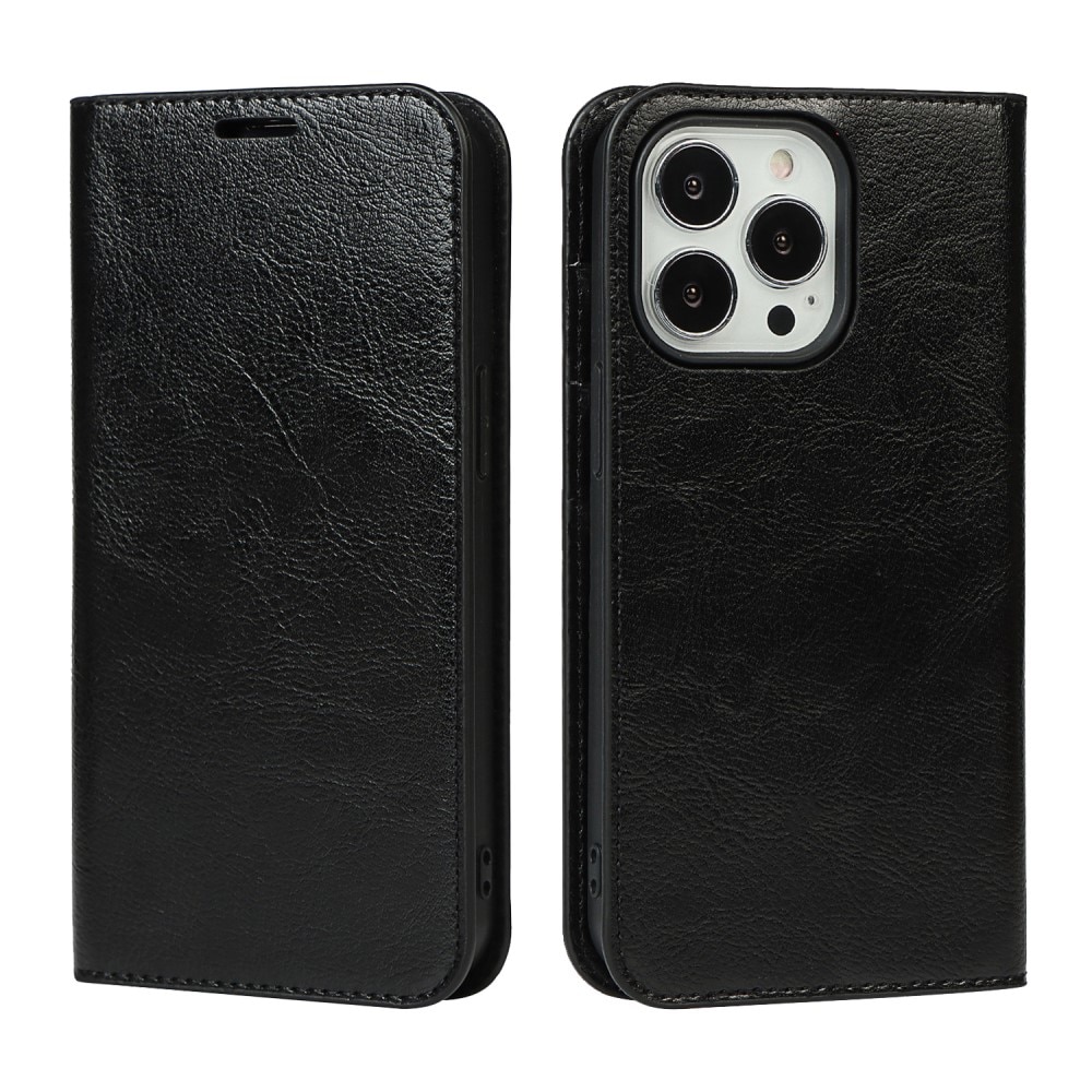 Coque portefeuille en cuir Veritable iPhone 12/12 Pro, noir