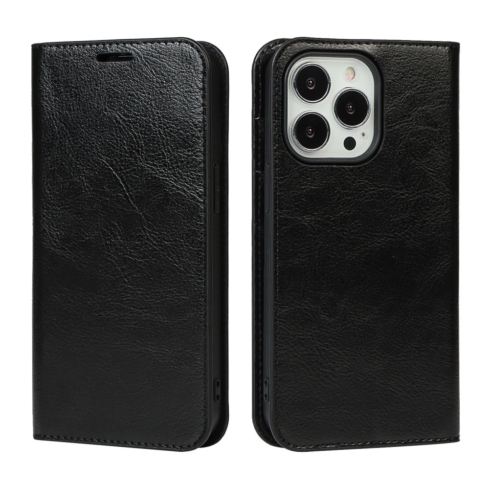 Coque portefeuille en cuir Veritable iPhone 12/iPhone 12 Pro, Noir