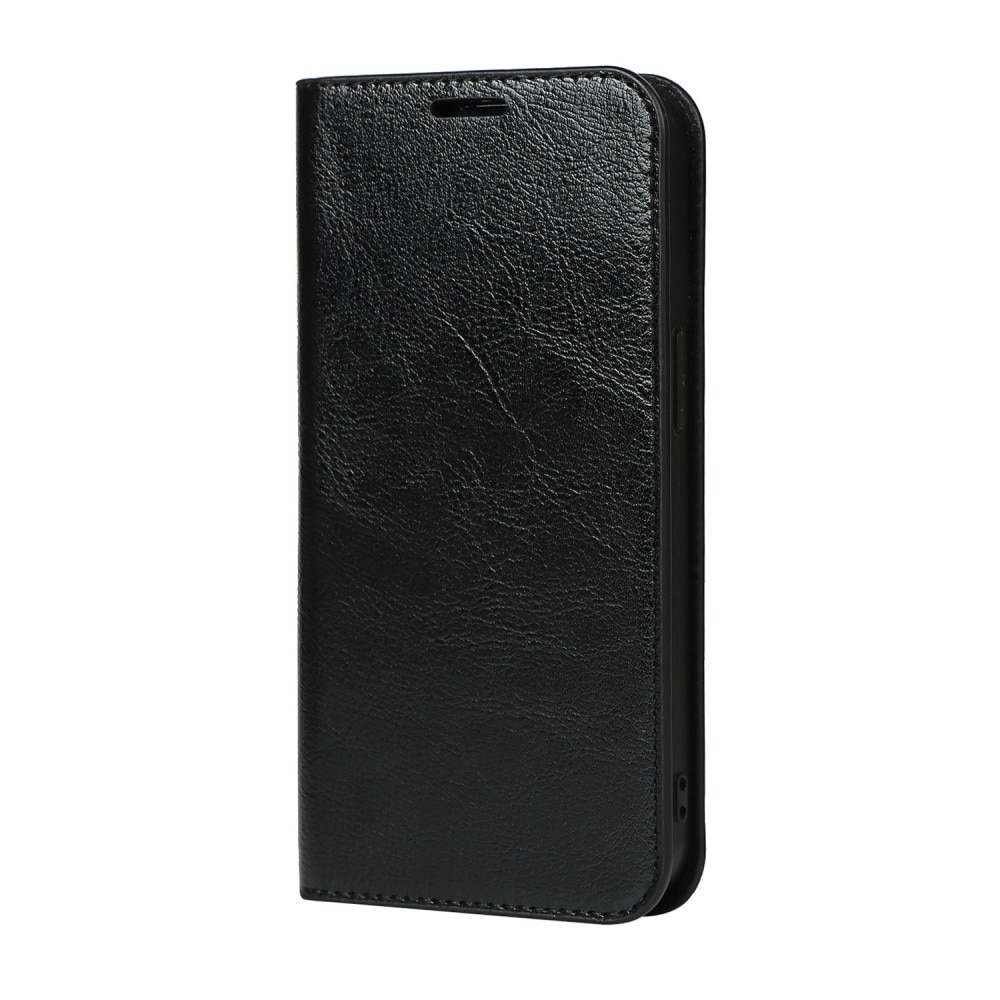 Coque portefeuille en cuir Veritable iPhone 13 Pro, noir