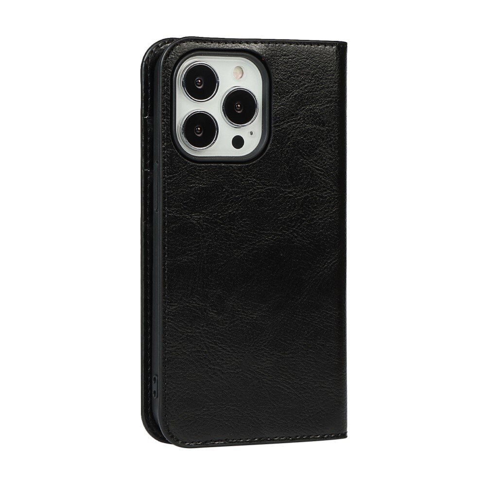 Coque portefeuille en cuir Veritable iPhone 12/iPhone 12 Pro, Noir