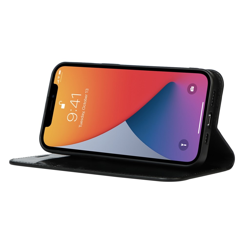 Coque portefeuille en cuir Veritable iPhone 12/iPhone 12 Pro, Noir