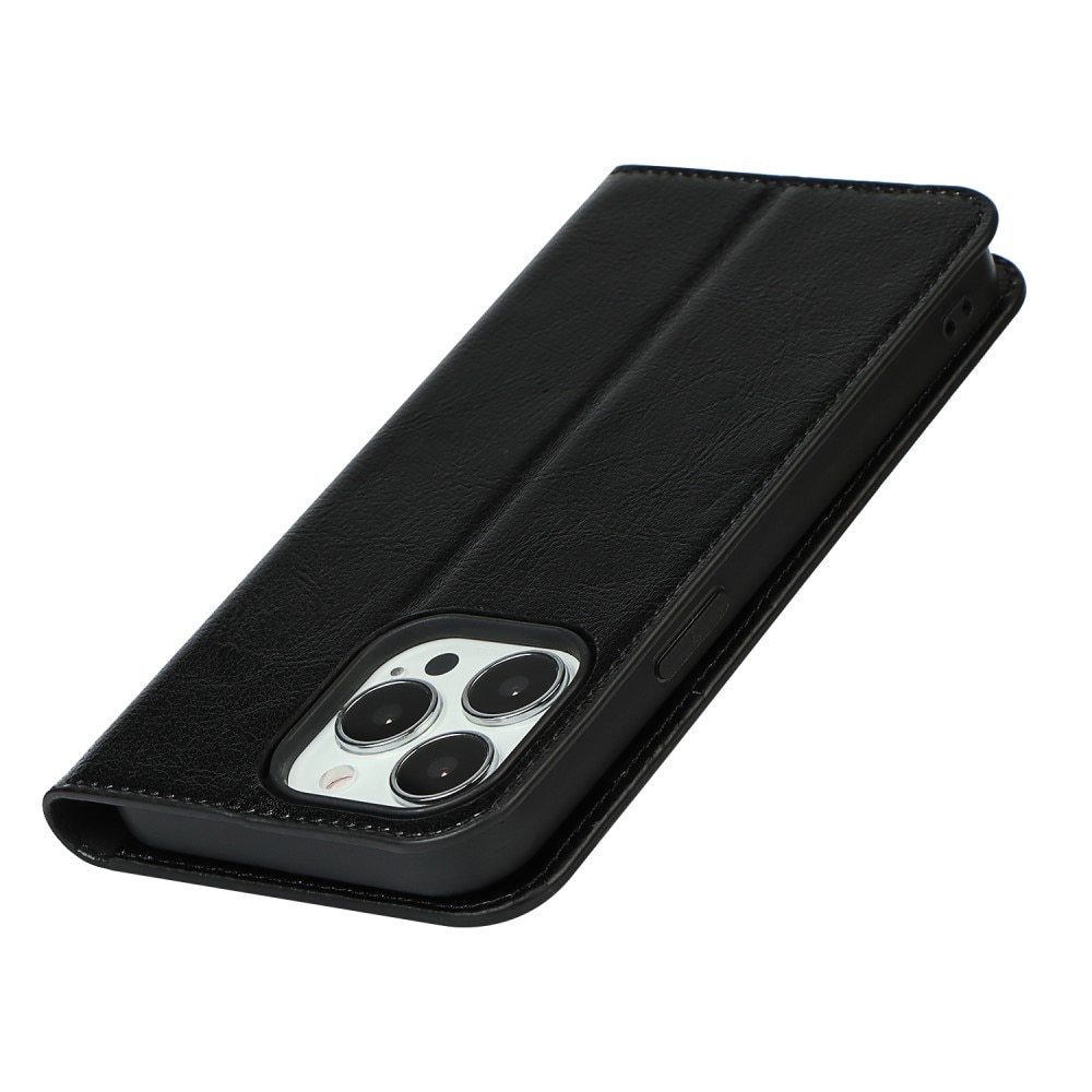 Coque portefeuille en cuir Veritable iPhone 12/iPhone 12 Pro, Noir