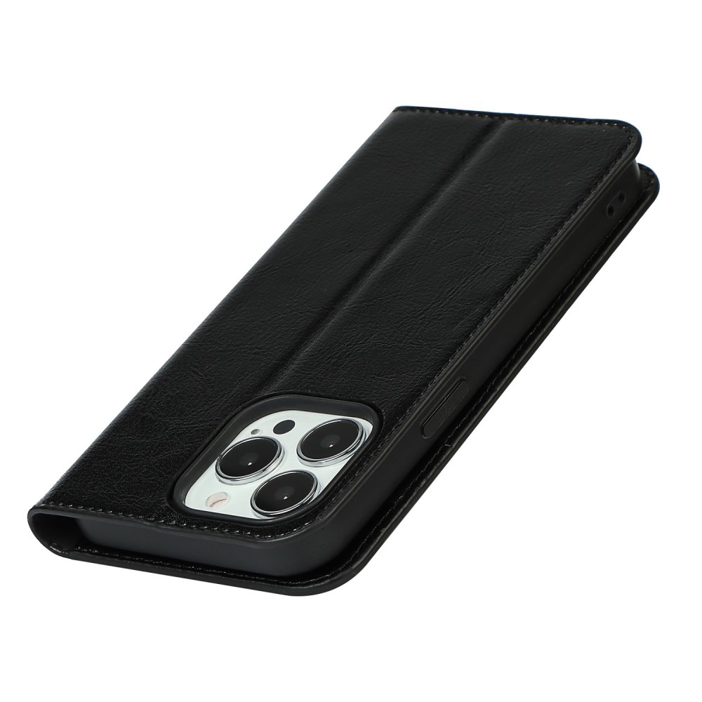 Coque portefeuille en cuir Veritable iPhone 13 Pro, noir