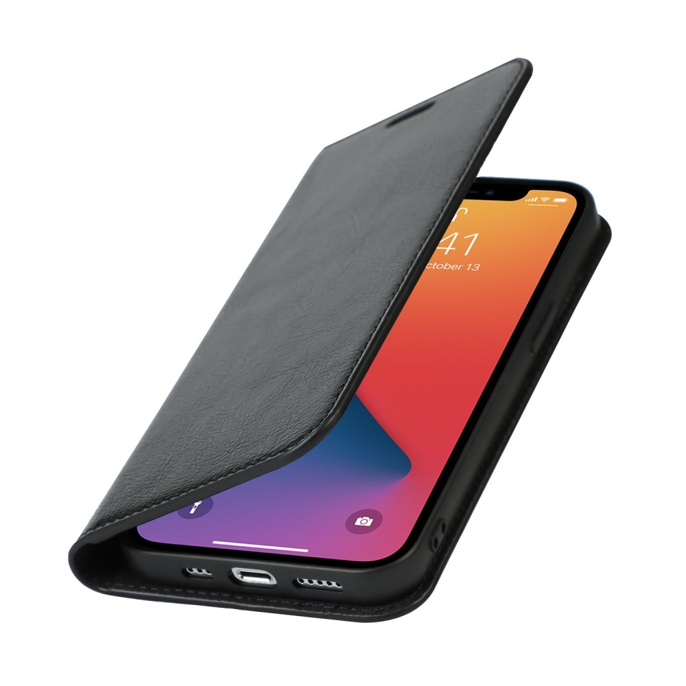 Coque portefeuille en cuir Veritable iPhone 12/iPhone 12 Pro, Noir