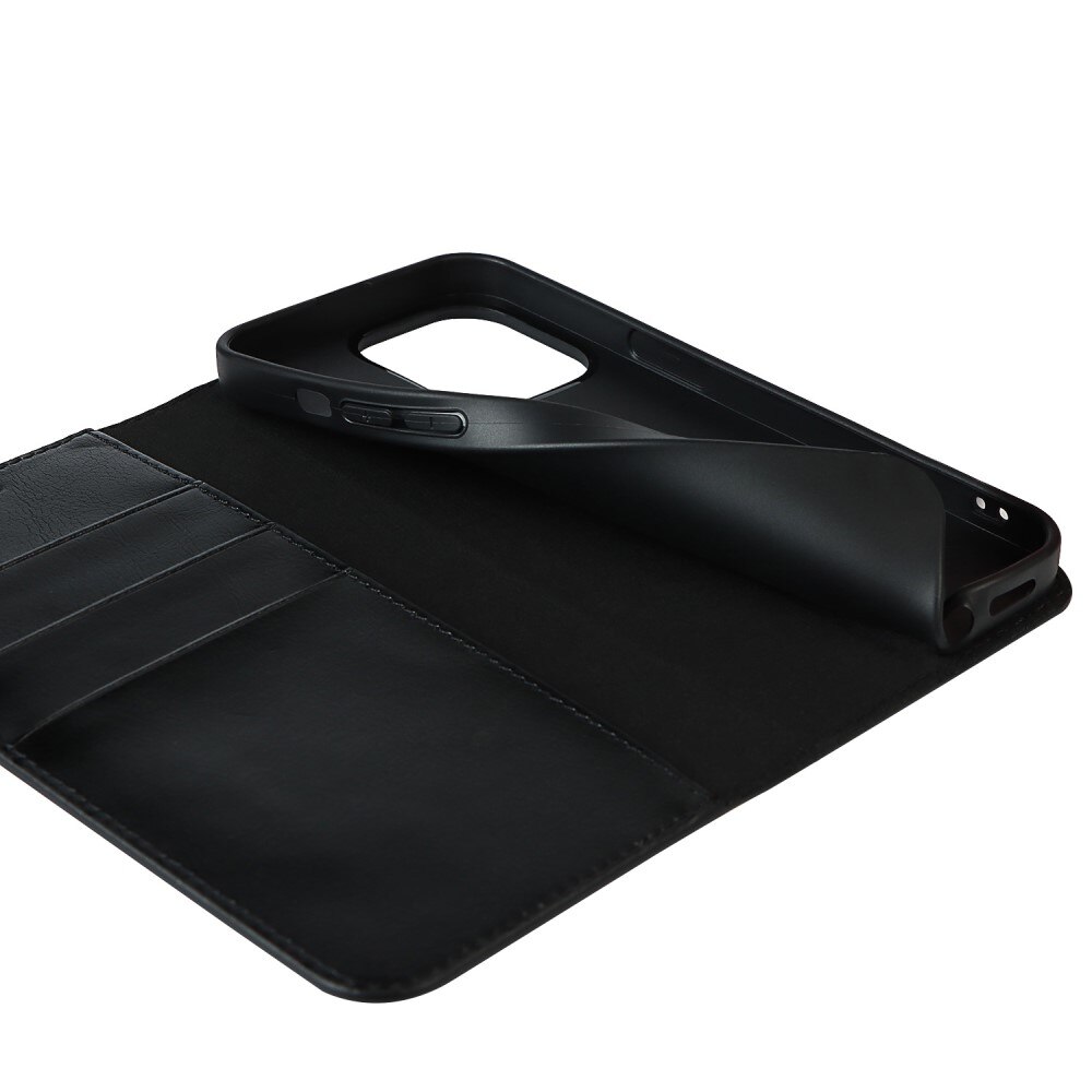 Coque portefeuille en cuir Veritable iPhone 12/iPhone 12 Pro, Noir