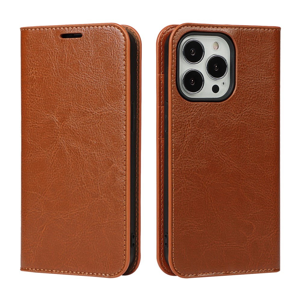 Coque portefeuille en cuir Veritable iPhone 12/iPhone 12 Pro, Marron