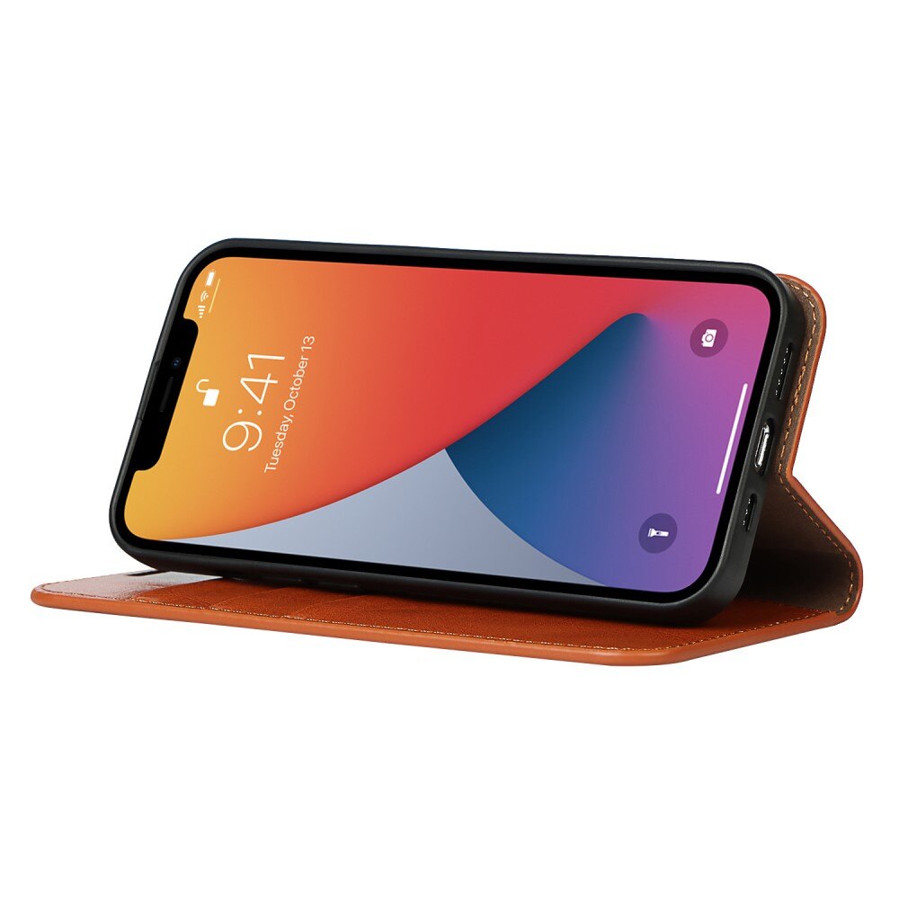 Coque portefeuille en cuir Veritable iPhone 12/iPhone 12 Pro, Marron