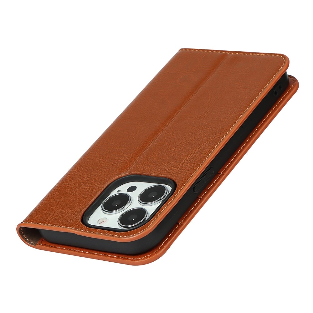Coque portefeuille en cuir Veritable iPhone 12/iPhone 12 Pro, Marron