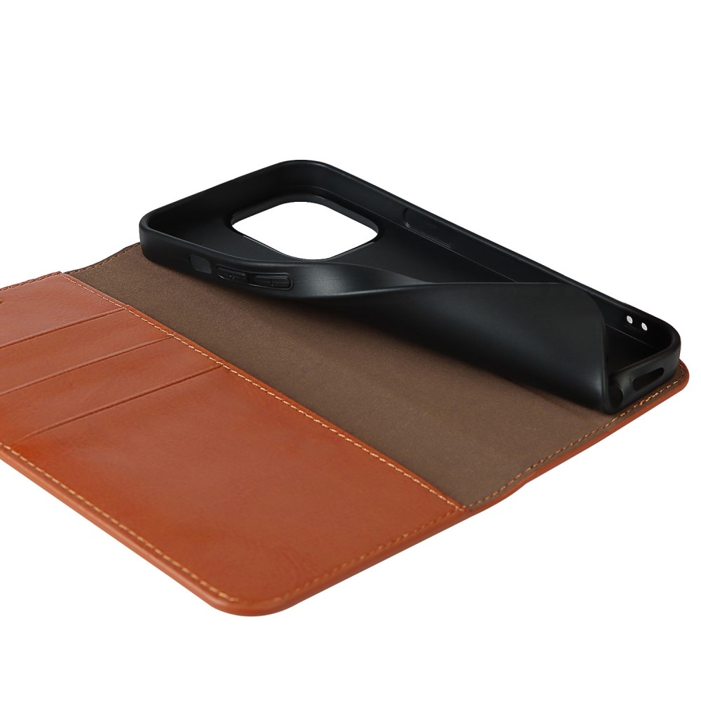 Coque portefeuille en cuir Veritable iPhone 12/iPhone 12 Pro, Marron