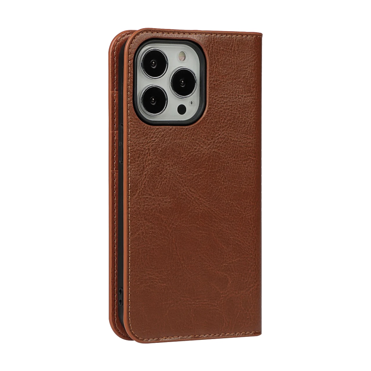 Coque portefeuille en cuir Veritable iPhone 13 Pro, marron