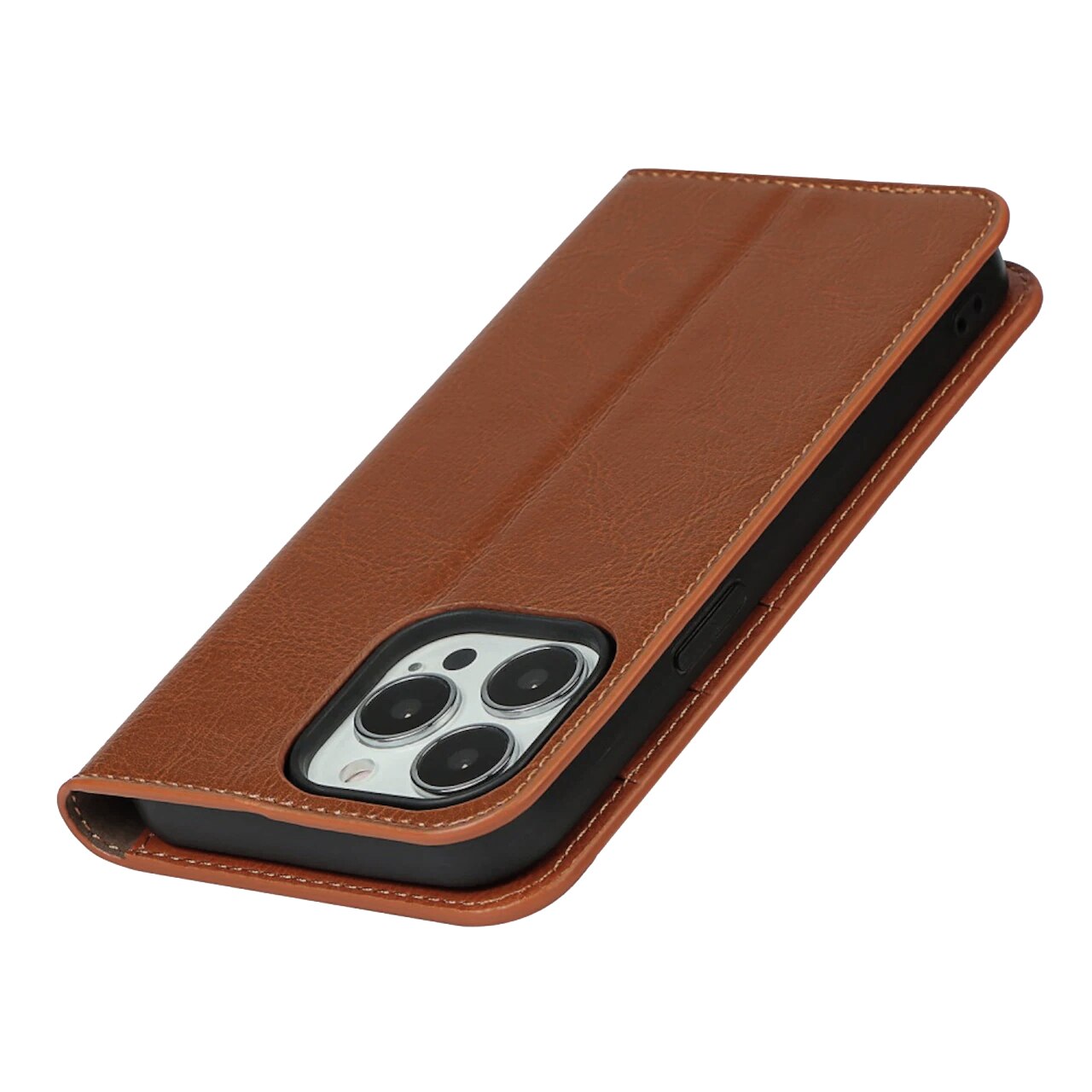 Coque portefeuille en cuir Veritable iPhone 13 Pro, marron