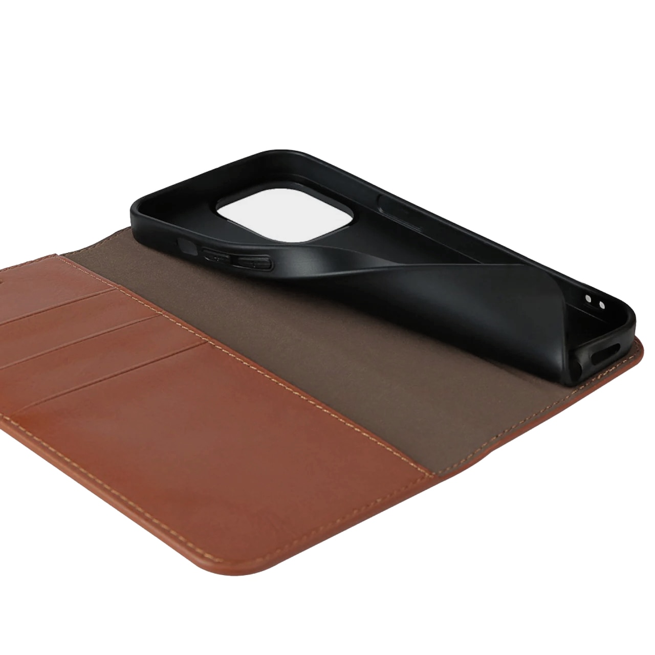 Coque portefeuille en cuir Veritable iPhone 13 Pro, marron