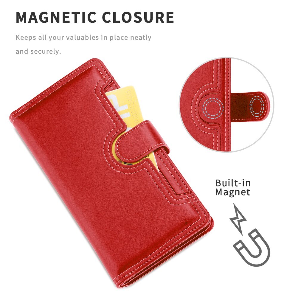 Portefeuille en cuir avec plusieurs fentes iPhone 13 Rouge