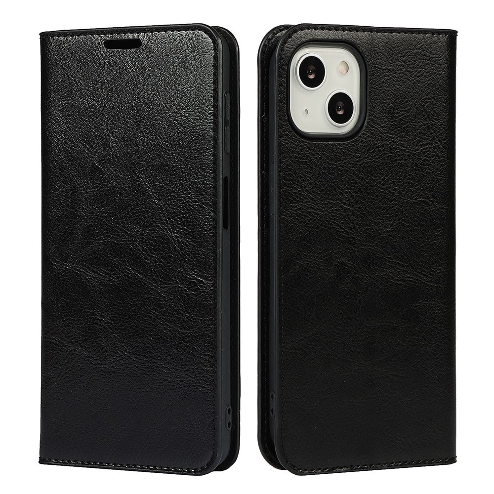 Coque portefeuille en cuir Veritable iPhone 13, Noir