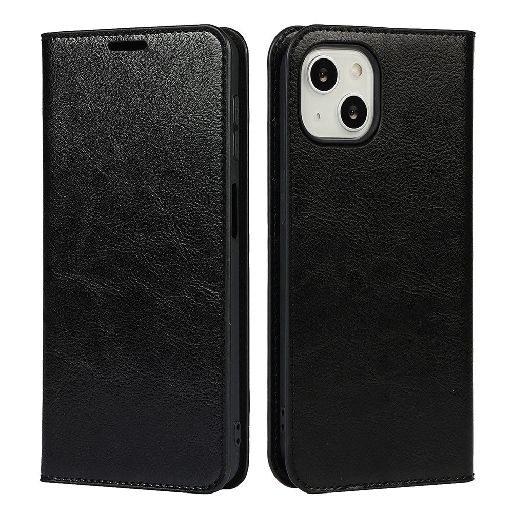 Coque portefeuille en cuir Veritable iPhone 13, noir