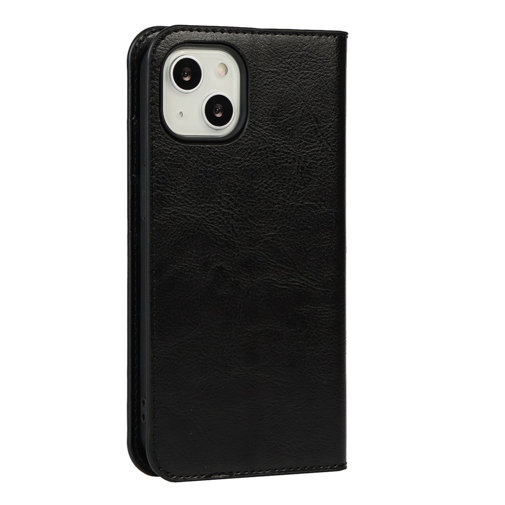 Coque portefeuille en cuir Veritable iPhone 13, noir