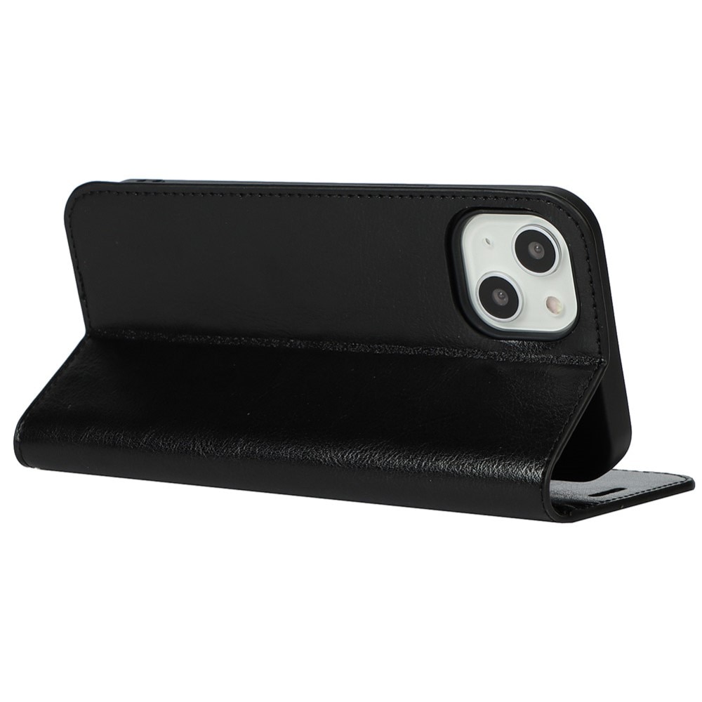 Coque portefeuille en cuir Veritable iPhone 13, Noir