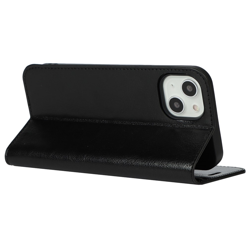 Coque portefeuille en cuir Veritable iPhone 13, noir