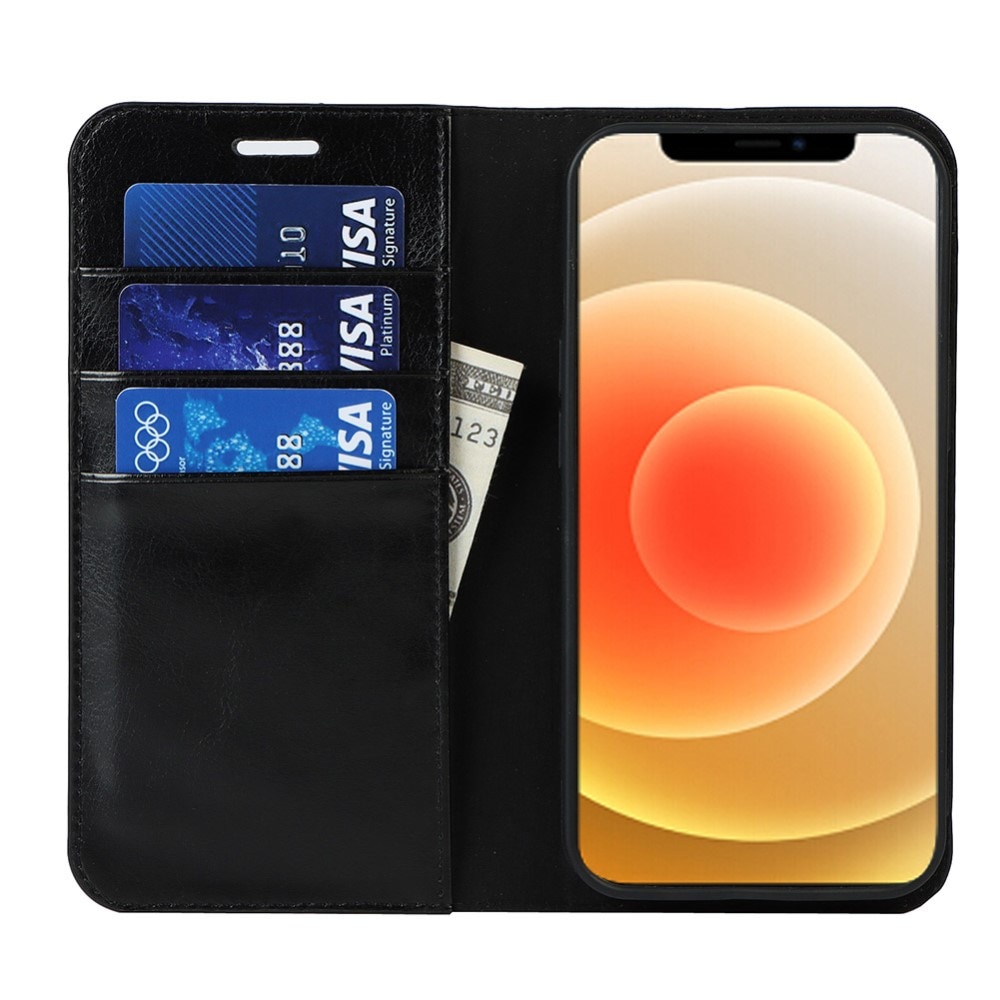 Coque portefeuille en cuir Veritable iPhone 13, Noir