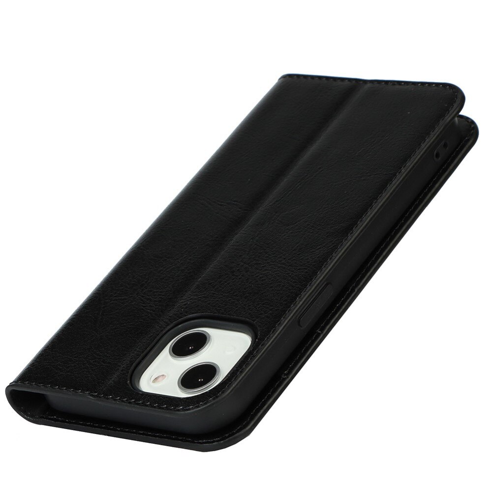 Coque portefeuille en cuir Veritable iPhone 13, noir