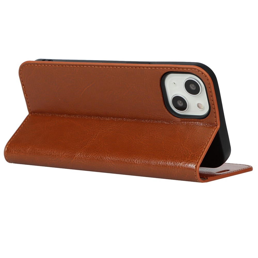 Coque portefeuille en cuir Veritable iPhone 13, marron