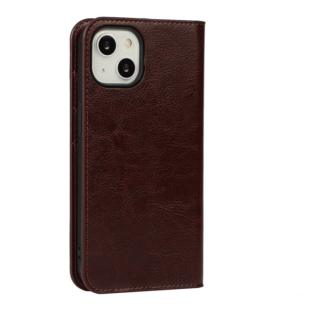 Coque portefeuille en cuir Veritable iPhone 13, marron foncé