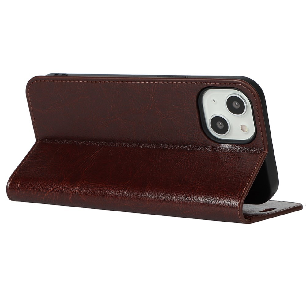 Coque portefeuille en cuir Veritable iPhone 13, marron foncé