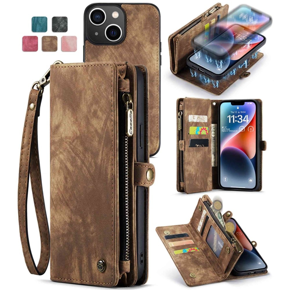 Étui portefeuille multi-cartes iPhone 13 Mini, Marron