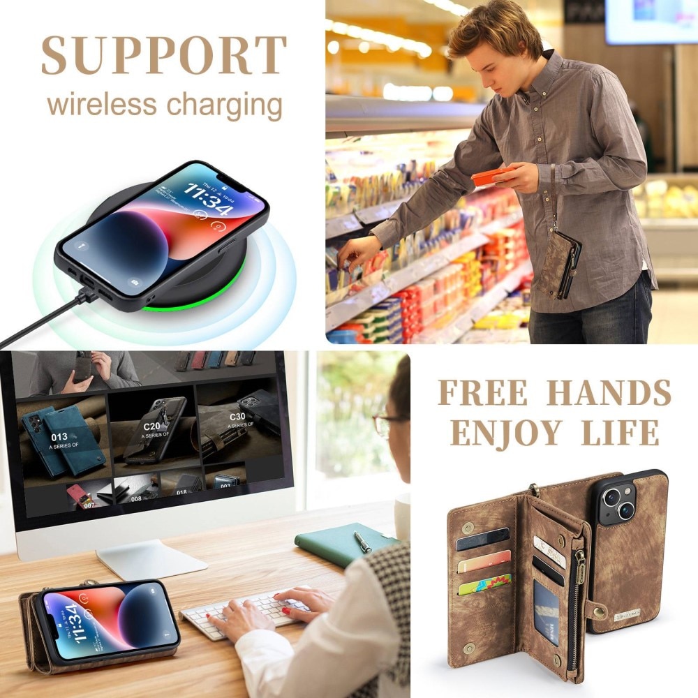 Étui portefeuille multi-cartes iPhone 13, Marron