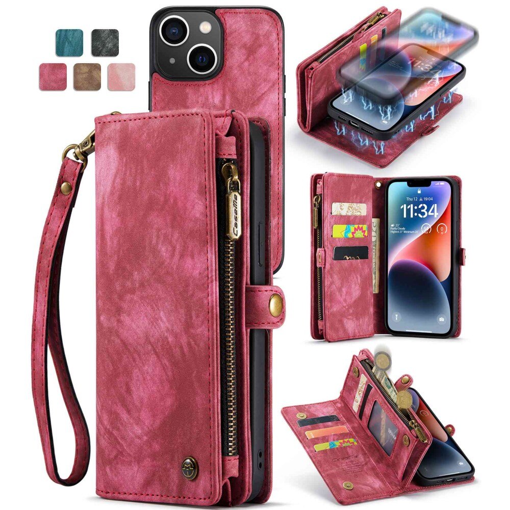 Étui portefeuille multi-cartes iPhone 13, Rouge