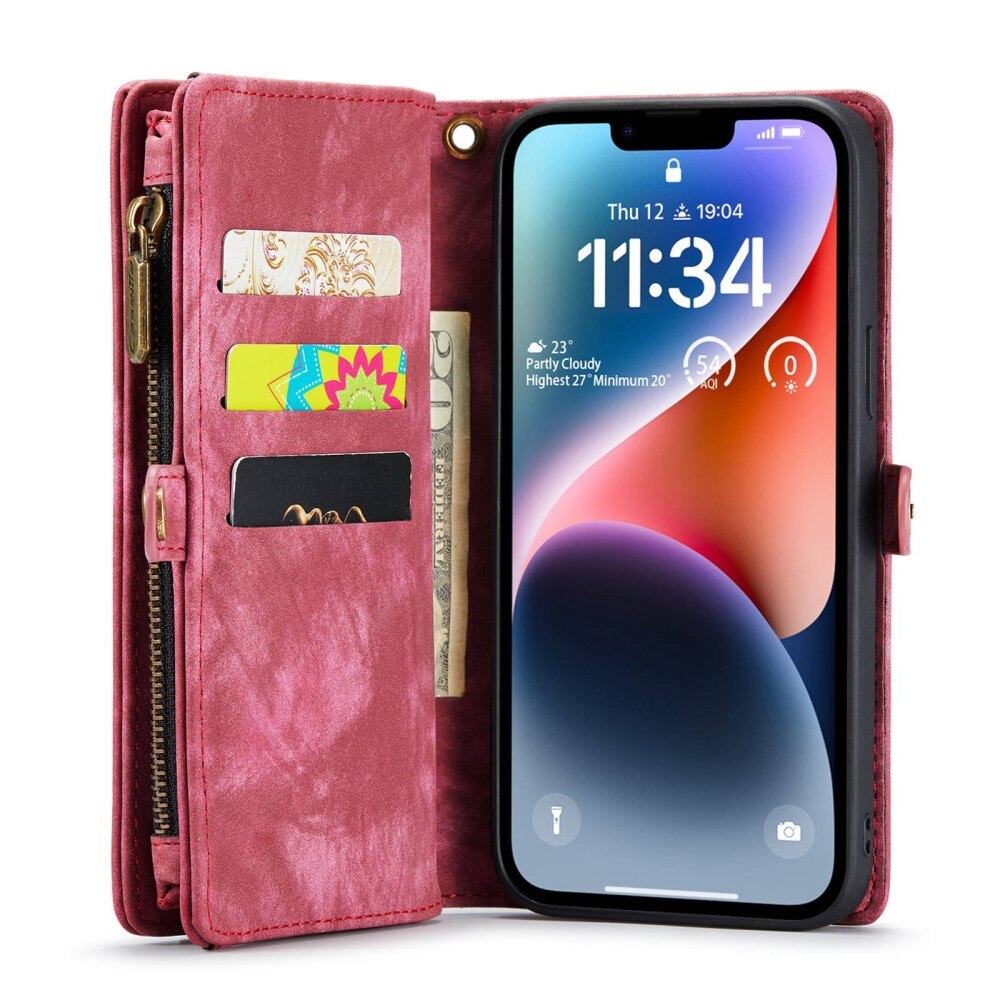Étui portefeuille multi-cartes iPhone 13, Rouge