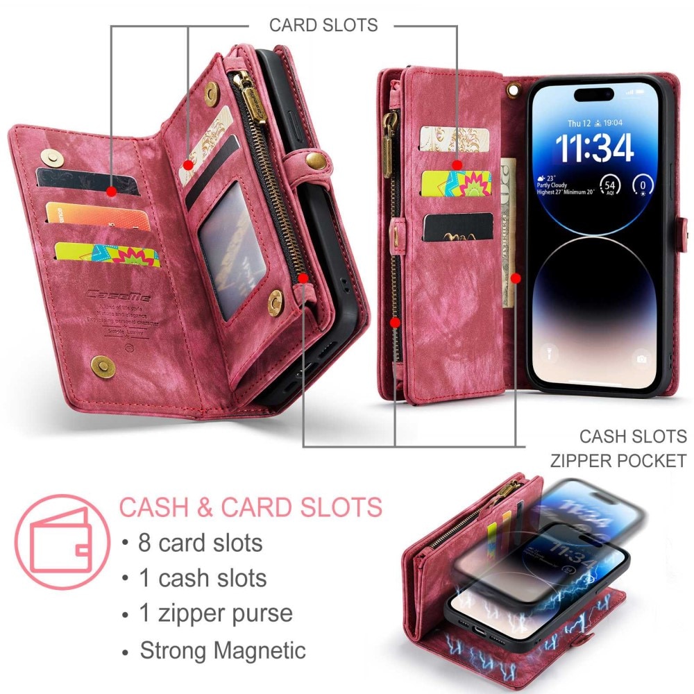 Étui portefeuille multi-cartes iPhone 13 Pro Max Rouge