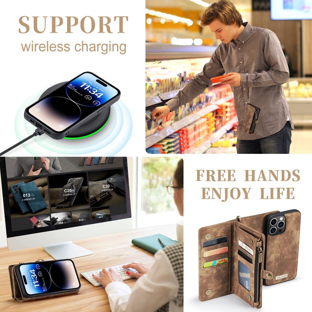Étui portefeuille multi-cartes iPhone 13 Pro Max, Marron