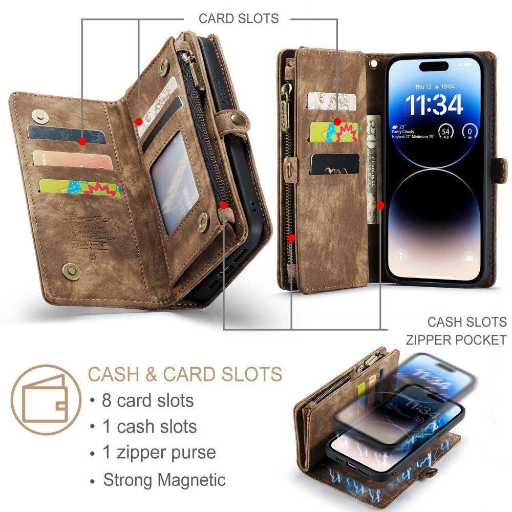 Étui portefeuille multi-cartes iPhone 13 Pro Max, Marron