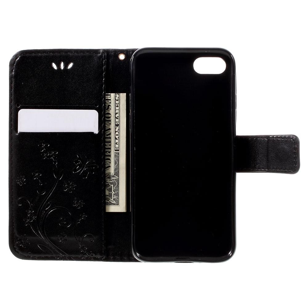 Étui en cuir à papillons pour iPhone 7, Noir