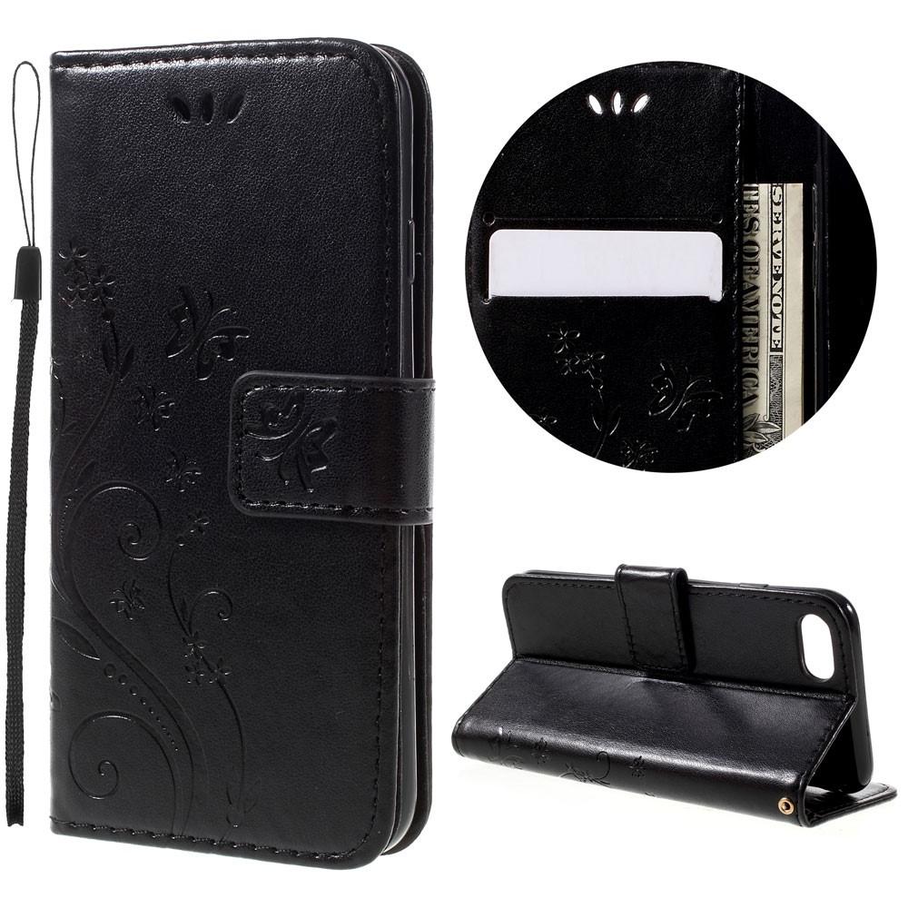 Étui en cuir à papillons pour iPhone 8, Noir