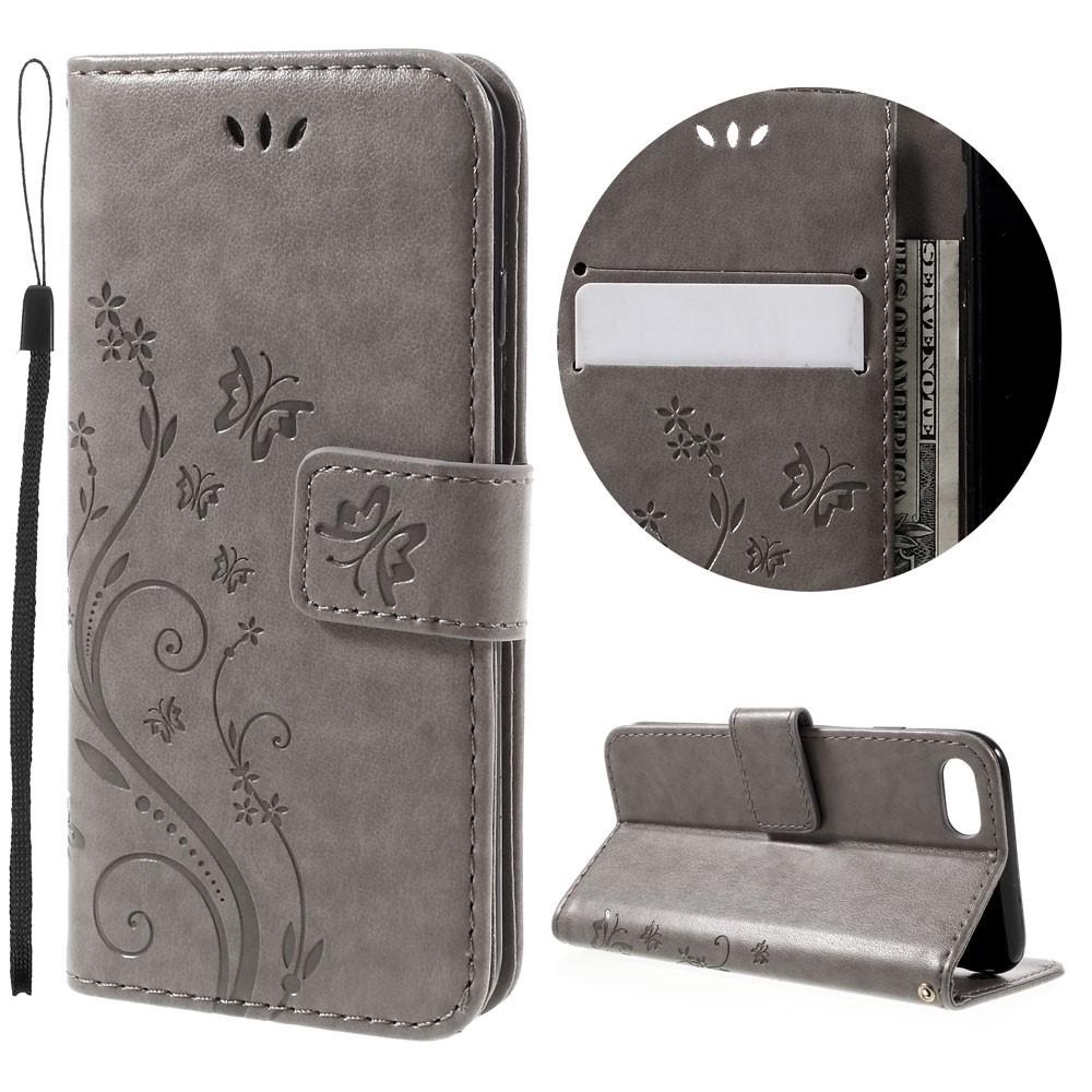 Étui en cuir à papillons pour iPhone 8, Gris