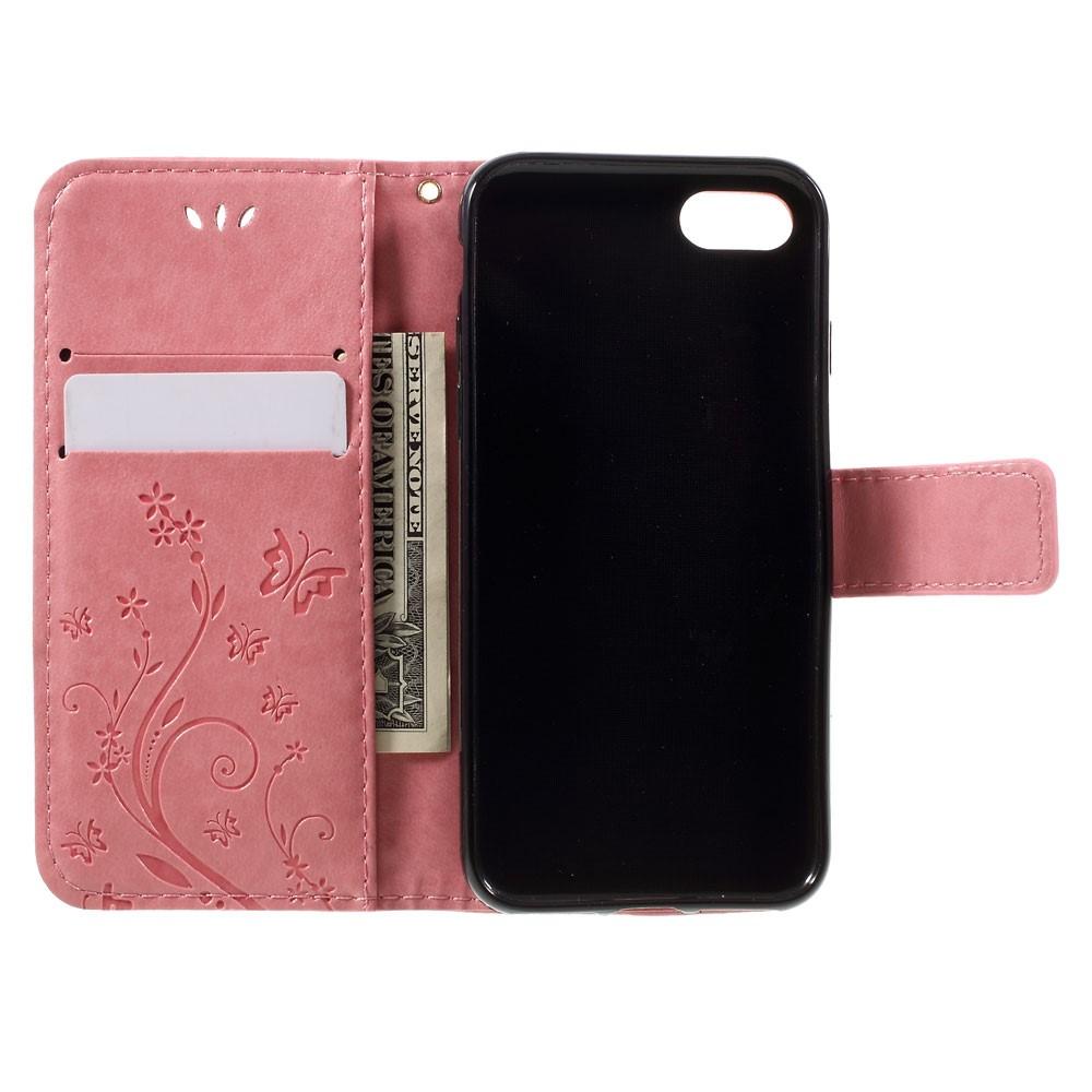 Étui en cuir à papillons pour iPhone 7, Rose