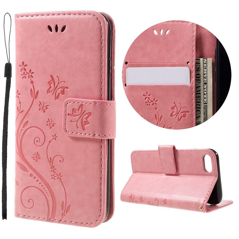 Étui en cuir à papillons pour iPhone 8, Rose