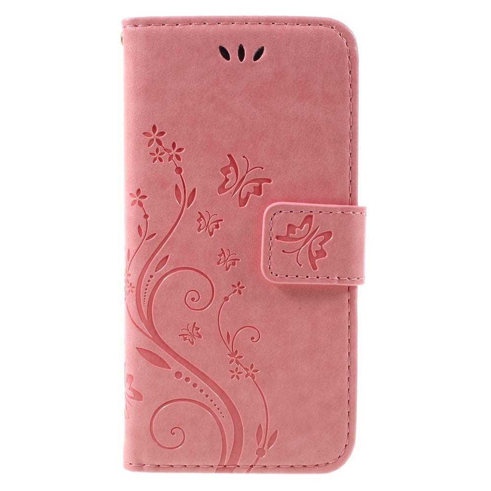 Étui en cuir à papillons pour iPhone 7, Rose