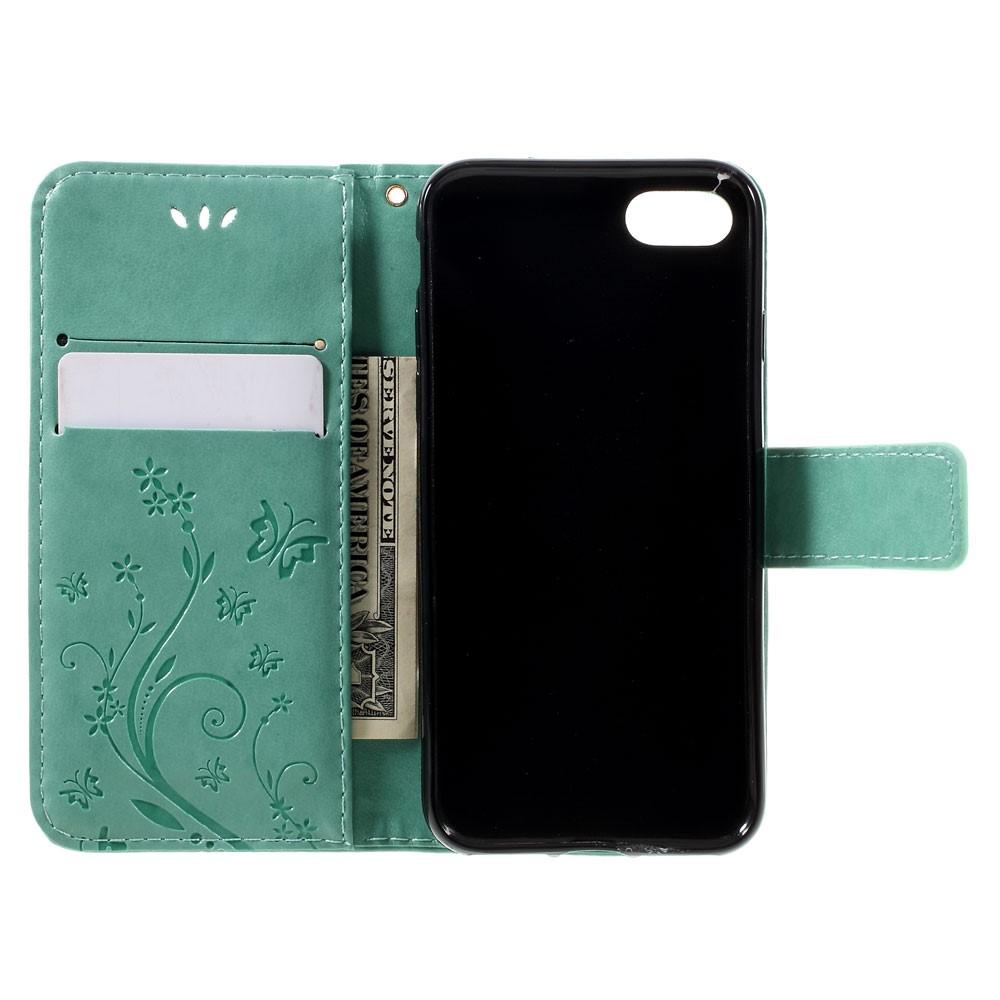 Étui en cuir à papillons pour iPhone 7, Vert