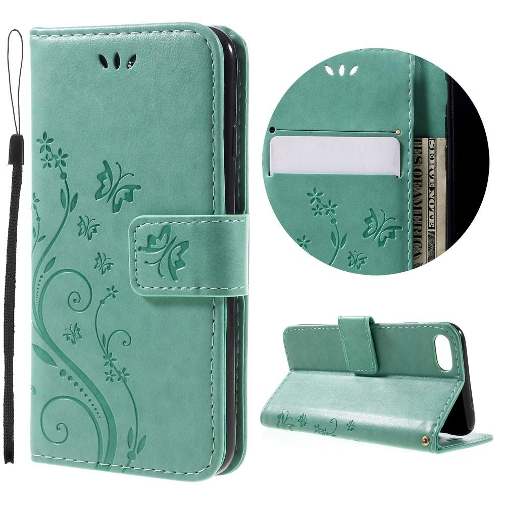 Étui en cuir à papillons pour iPhone 8, Vert
