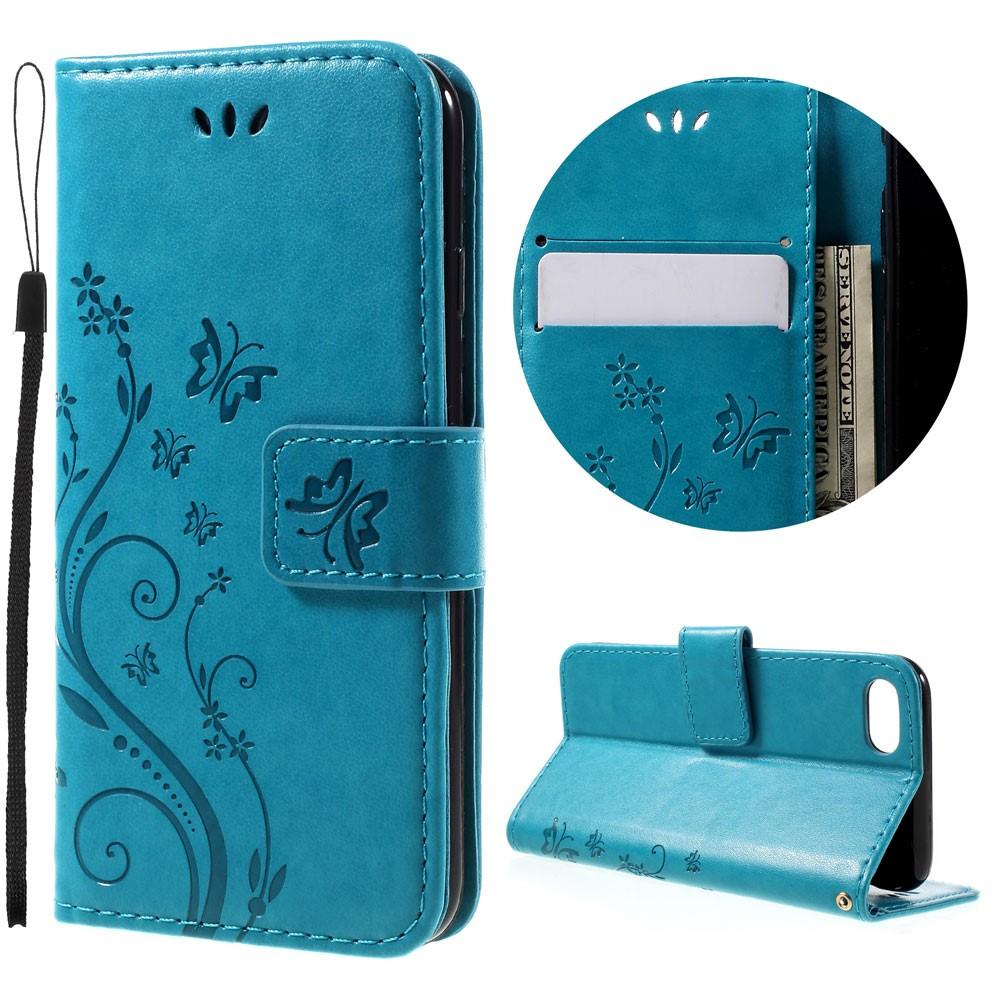 Étui en cuir à papillons pour iPhone 8, Bleu