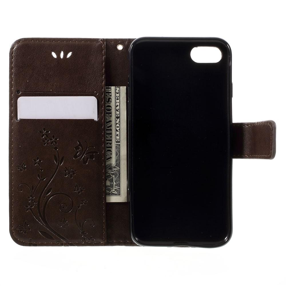 Étui en cuir à papillons pour iPhone SE 2020/iPhone SE 2022/iPhone 8/iPhone 7, Marron