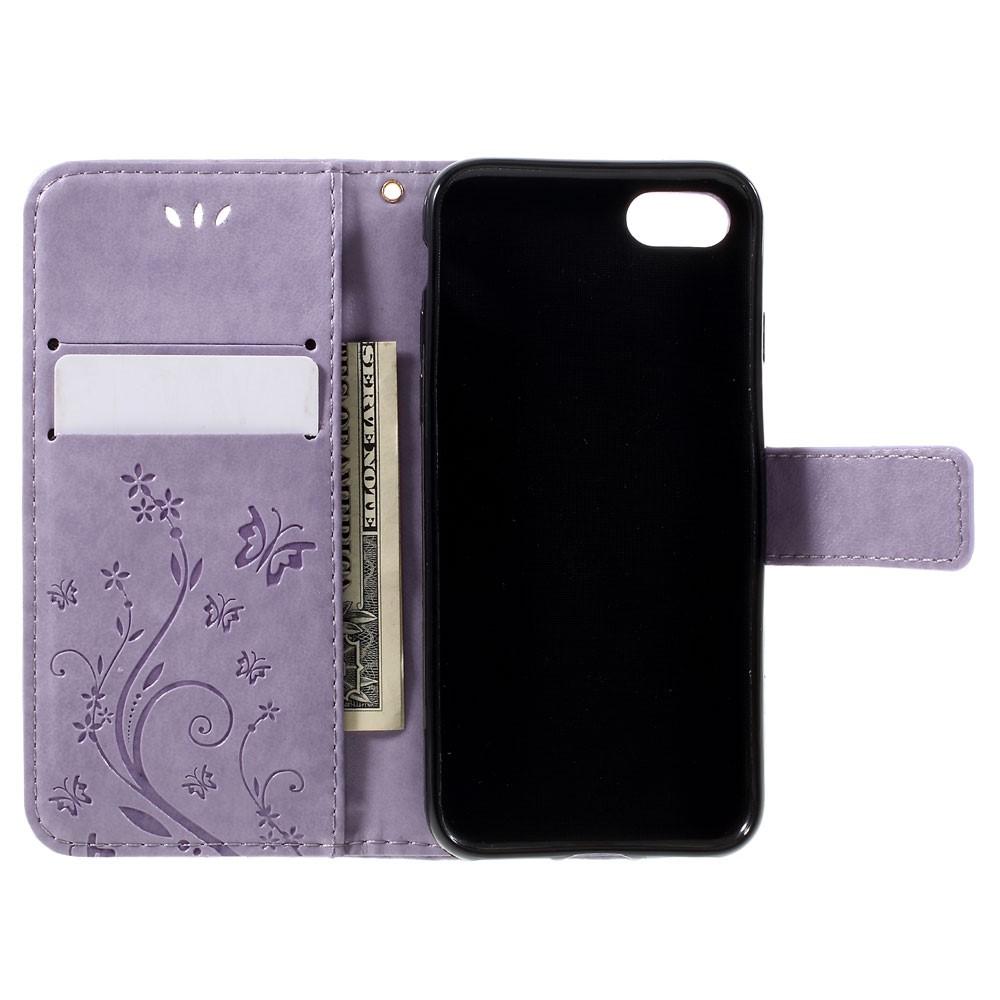 Étui en cuir à papillons pour iPhone 7/8/SE, violet