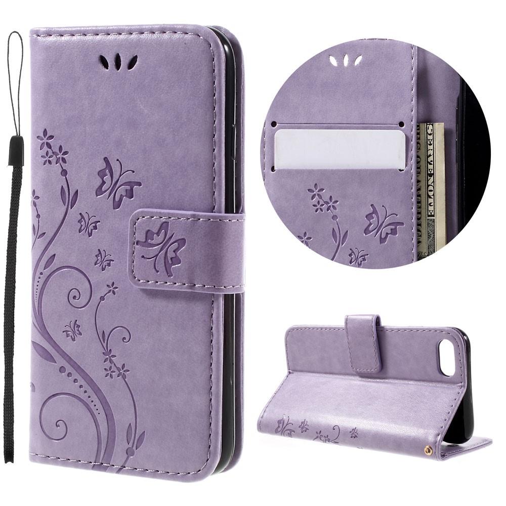 Étui en cuir à papillons pour iPhone 8, Violet